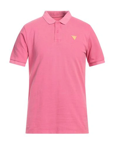 Shop Guess Man Polo Shirt Pink Size Xl Organic Cotton