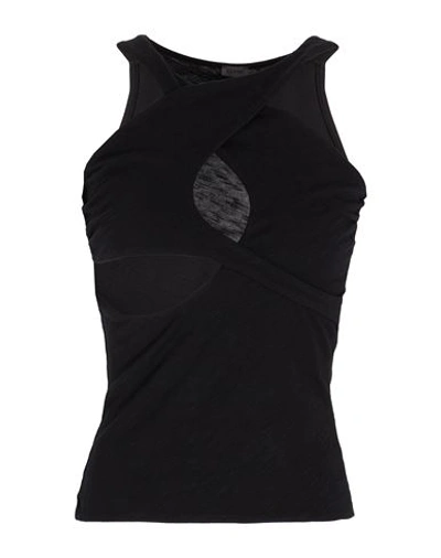 Shop 8 By Yoox Jersey Asymmetrical Cut-outs Tank Top Woman Top Black Size Xxl Organic Cotton