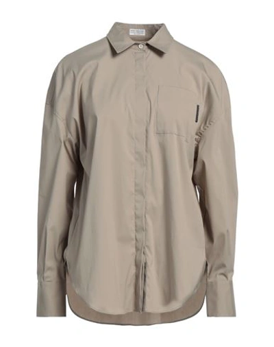 Shop Brunello Cucinelli Woman Shirt Khaki Size L Cotton, Polyamide, Elastane, Brass In Beige