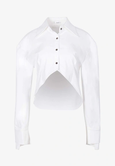Shop Aaizél Asymmetric Long-sleeved Cropped Shirt In White