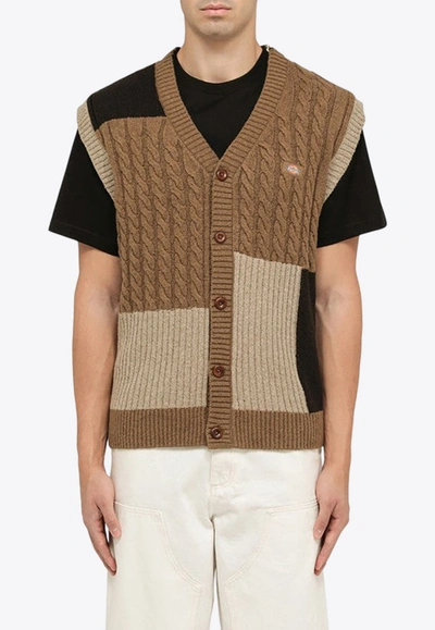 Shop Dickies Asymmetrical Knitted Sweater Vest In Beige