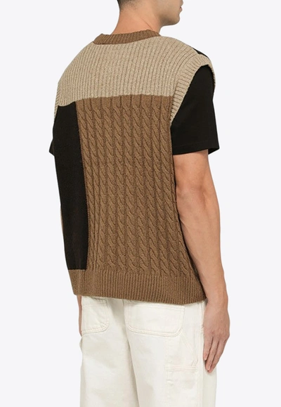 Shop Dickies Asymmetrical Knitted Sweater Vest In Beige