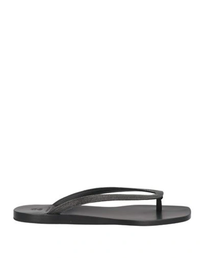 Brunello Cucinelli Bead-embellished Leather Flip Flops In Black