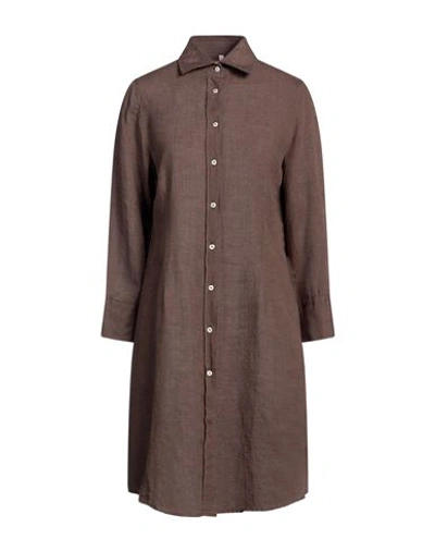 Shop Miss Bastoncino Woman Midi Dress Brown Size Xl Linen