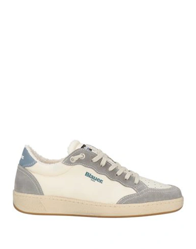 Shop Blauer Man Sneakers Cream Size 8 Leather, Textile Fibers In White