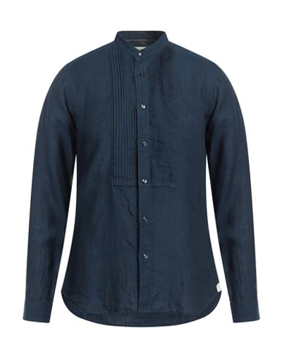Shop Tintoria Mattei 954 Man Shirt Navy Blue Size 15 ½ Linen