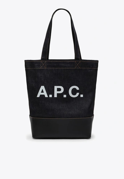 Shop Apc Axelle Logo Print Denim Tote Bag In Blue