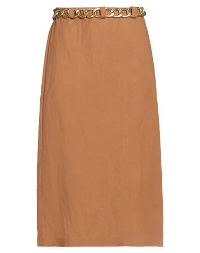Shop Patrizia Pepe Woman Midi Skirt Brown Size 6 Viscose, Linen