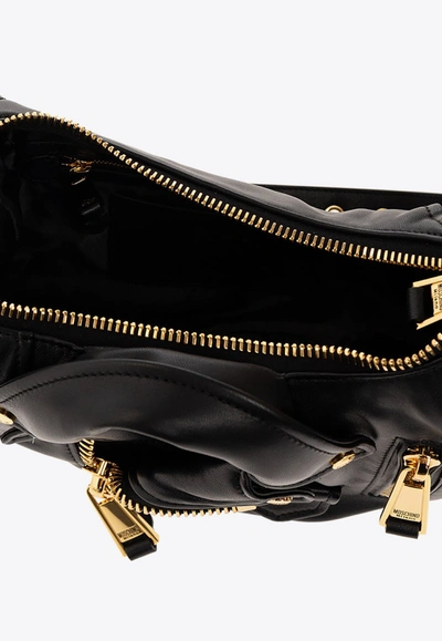 Shop Moschino Biker Leather Shoulder Bag In Black