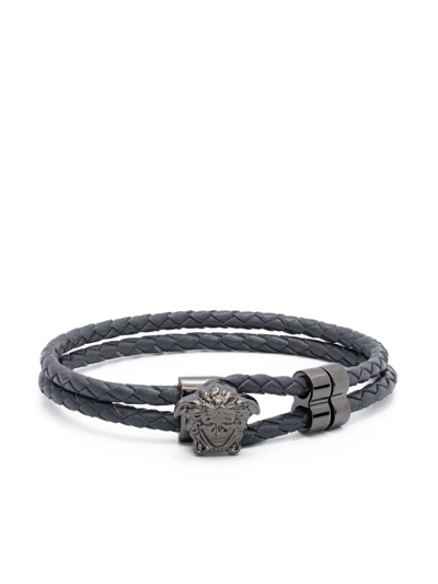 Shop Versace Grey Medusa Head Leather Bracelet