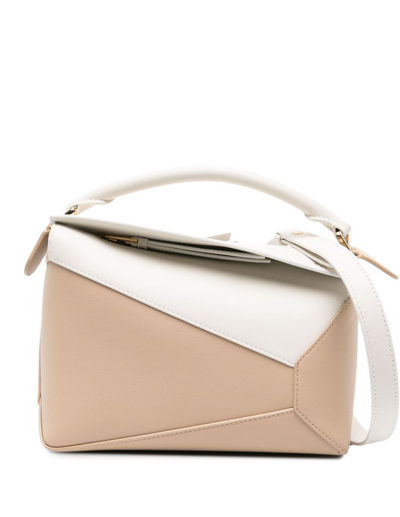Shop Loewe Neutral Puzzle Small Leather Top Handle Bag In Neutrals