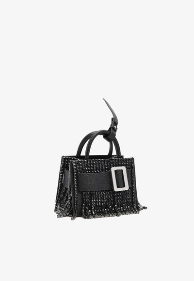 Shop Boyy Bobby Charm Crystal Flapper Top Handle Bag In Black