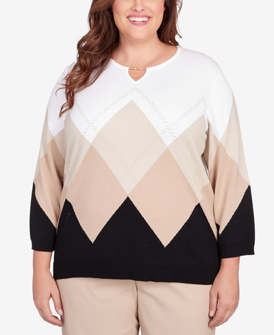 Shop Alfred Dunner Plus Size Neutral Territory Ombre Argyle Split Neck Sweater In Multi