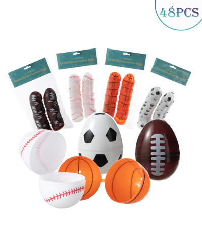 Shop Glitzhome 48 Pack 2.25" H Easter Plastic Fillable Sports Eggs, 12 Of Each Basketball, Football, Baseball, Socc In Multi