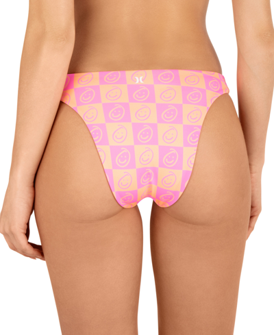 Shop Hurley Juniors' Smiley Check Reversible Bikini Bottoms In Watermelon,sunrise