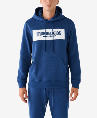 Shop True Religion Men's Embossed Pullover Hoodie In Estate Blue