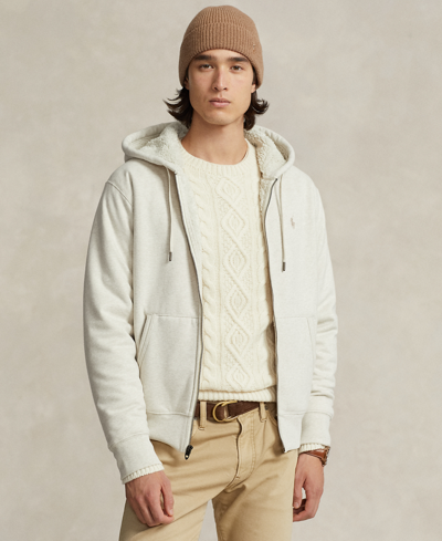 Shop Polo Ralph Lauren Men's Zip-front Fleece-lined Hoodie In Chalk Heather