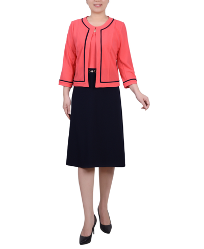 Shop Ny Collection Women's 3/4 Sleeve Dress, 2 Piece Set In Navy,coral