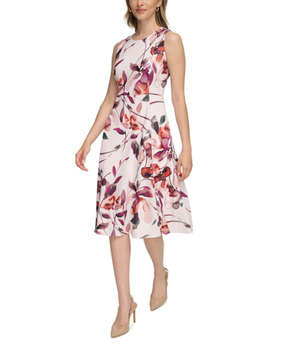 Calvin Klein Women's Printed A-line Midi Dress In Blush Pink