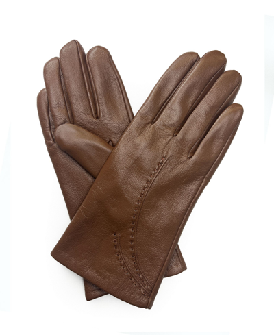 Marcus Adler Women's Stitched Genuine Leather Touchscreen Glove In Brown