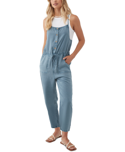 Shop O'neill Juniors' Francina Button-front Straight-leg Overalls In Cement