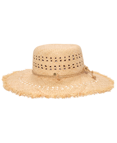 Shop Lauren Ralph Lauren Open Work And Fringe With Raffia Sun Hat In Natural