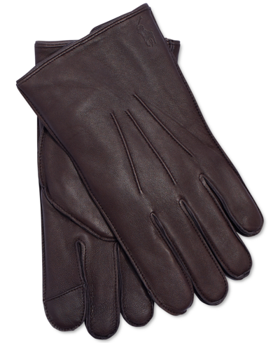 Shop Polo Ralph Lauren Men's Water-repellant Leather Gloves In Tan