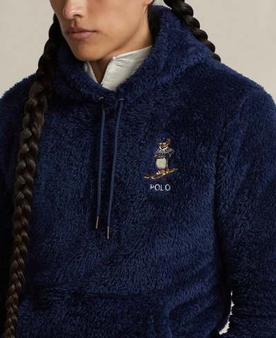 Shop Polo Ralph Lauren Men's High-pile Fleece Hoodie In Newport Navy Cortina Bear