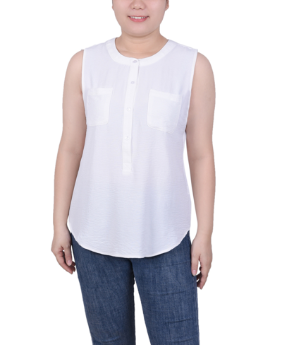 Ny Collection Petite Sleeveless Air Flow Blouse In Ivory