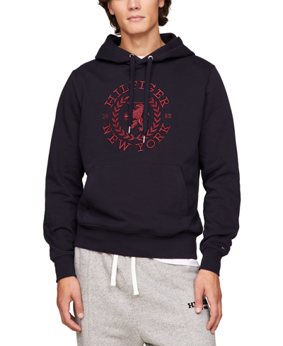 Shop Tommy Hilfiger Men's Regular-fit Heritage Logo Embroidered French Terry Hoodie In Desert Sky