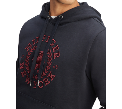 Shop Tommy Hilfiger Men's Regular-fit Heritage Logo Embroidered French Terry Hoodie In Desert Sky