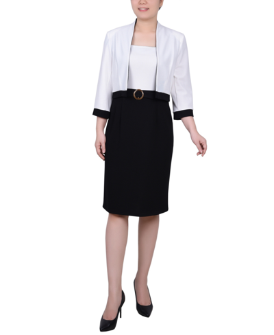 Shop Ny Collection Women's 3/4 Sleeve Colorblocked Dress, 2 Piece Set In Black,white