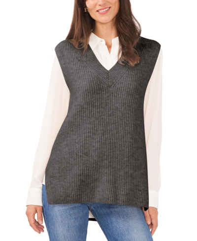 Shop Vince Camuto Women's Shaker Vest V-neck With High Low Hem Sweater In Medium Heather Grey