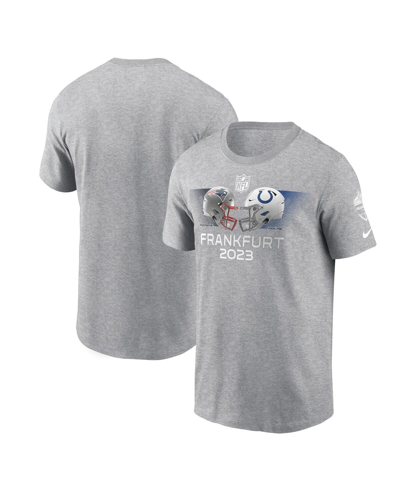 Nike Heather Gray New England Patriots Vs. Indianapolis Colts 2023 Frankfurt Game Essential T-shirt In Heather Gray