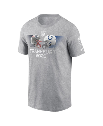 Nike Heather Gray New England Patriots Vs. Indianapolis Colts 2023 Frankfurt Game Essential T-shirt In Heather Gray