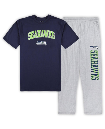 Shop Concepts Sport Men's  College Navy, Heather Gray Seattle Seahawks Big And Tall T-shirt And Pajama Pan In Navy,heather Gray