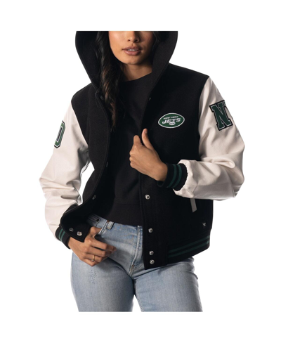 Shop The Wild Collective Women's  Black New York Jets Sailor Full-snap Hooded Varsity Jacket