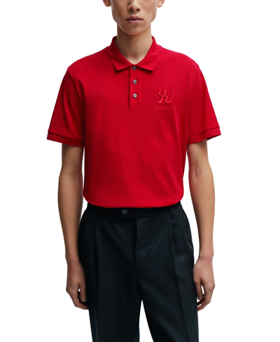 Shop Hugo Boss Boss By  Men's Lunar New Year Artwork Polo Shirt In Bright Red