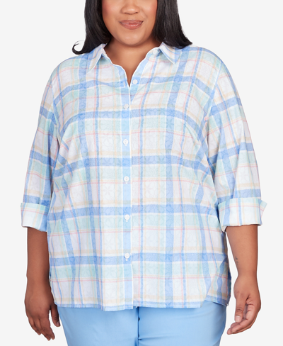 Shop Alfred Dunner Plus Size Classic Neutrals Plaid Button Down Top In Multi