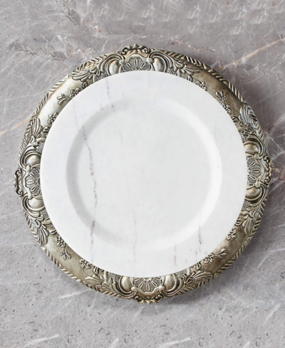 Shop American Atelier Keaton Serveware Embossed Charger Plates Set Of 4 In Silver