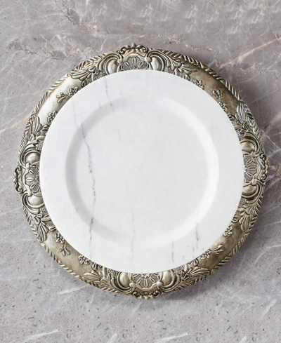 American Atelier Keaton Serveware Embossed Charger Plates Set Of 4 In Silver