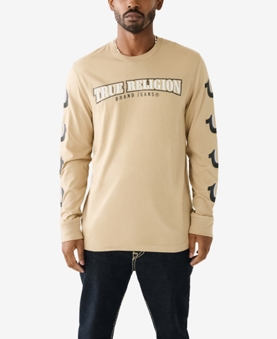 Shop True Religion Men's Long Sleeves Repeated Horseshoe T-shirt In Travertine