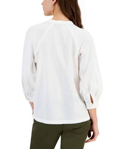 Shop Tommy Hilfiger Women's Raglan-sleeve Stand-collar Shirt In White