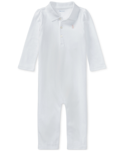 Shop Polo Ralph Lauren Baby Girls Cotton Coverall In White