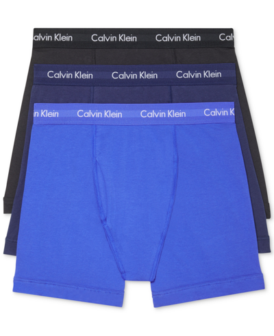 Shop Calvin Klein Men's 3-pack Cotton Stretch Boxer Briefs Underwear In Black,blue,cobalt