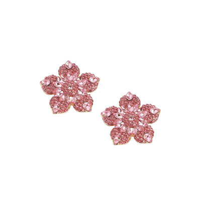 Shop Sohi Women's Pink Embellished Flower Stud Earrings