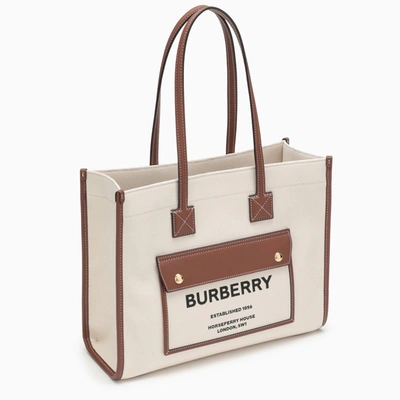 Shop Burberry Freya Small Beige/leather Tote