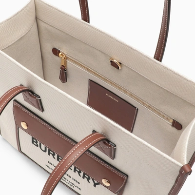 Shop Burberry Freya Small Beige/leather Tote