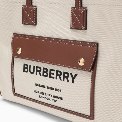 Shop Burberry Freya Small Beige/leather Tote