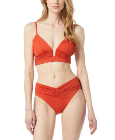 Shop Michael Kors Michael  Womens Draped V Wire Bikini Top Gathered V Waistband Bikini Bottoms In Red